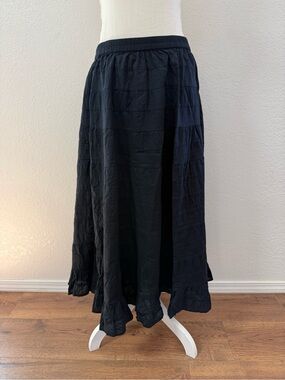 TRAVEL SMITH Black Tiered Maxi Skirt - Womens Cotton Elastic Waist Size M